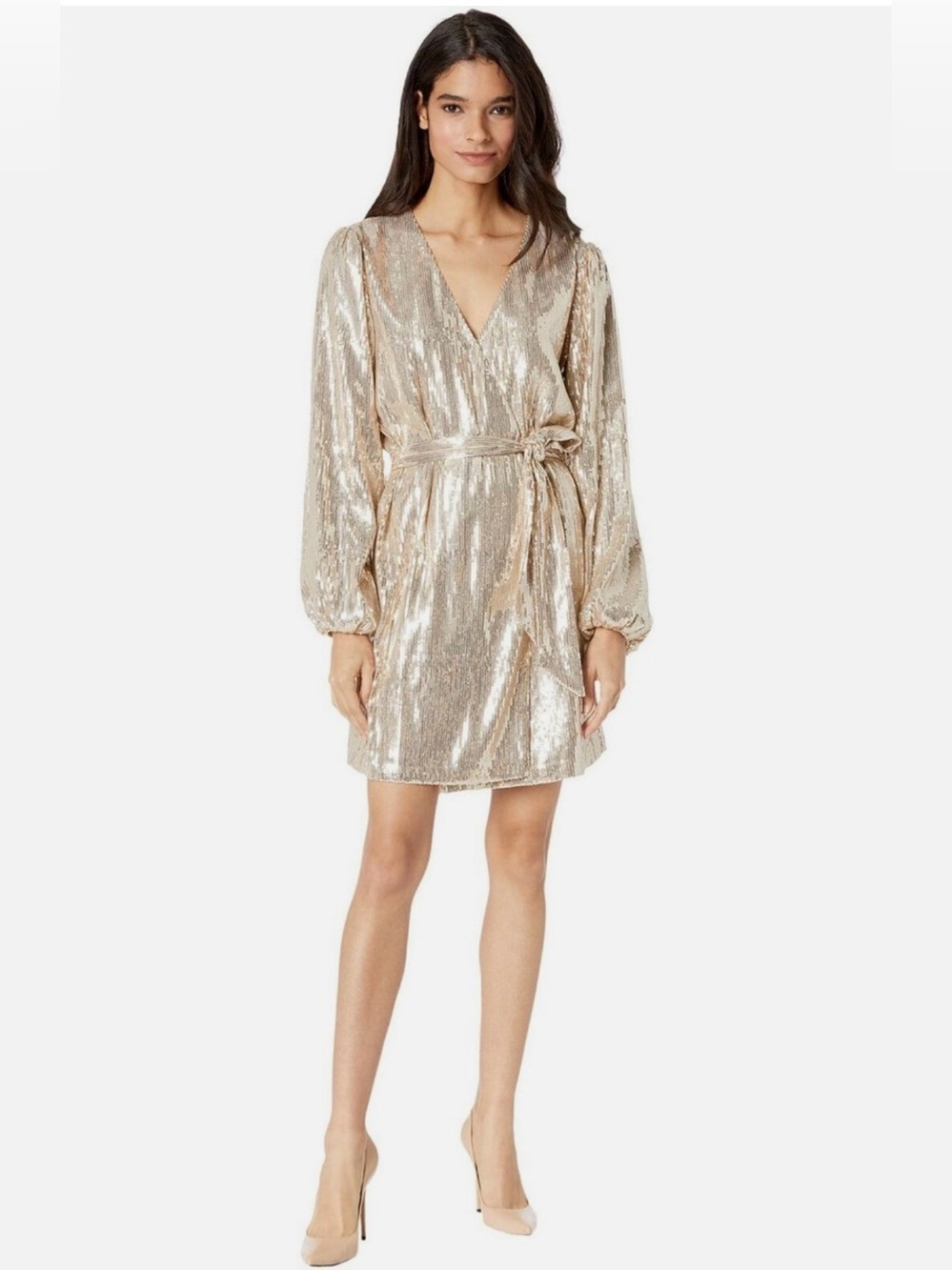 Wayf Gold Sequin Wrap Dress